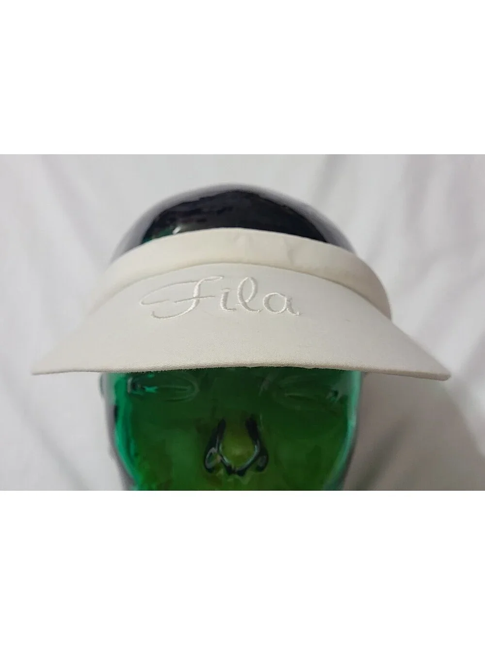 Vtg Fila Visor Womens Size OSFA White Sun Hat Script Embroidery 80s Golf Tennis